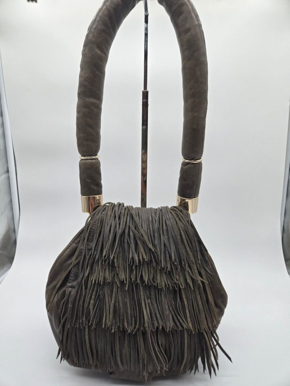 Cynthia Rowley Brown Fringe Genuine Leather Thick Strap Handbag Shoulder Bag